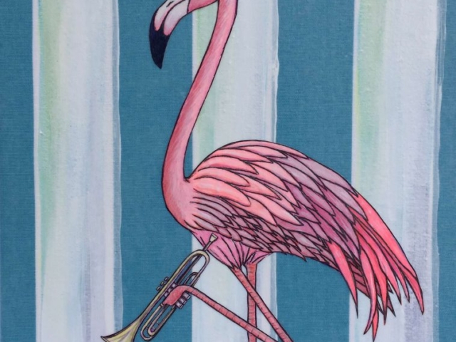 ‘Oscar Flamingo’, 12” x 16”, $215
