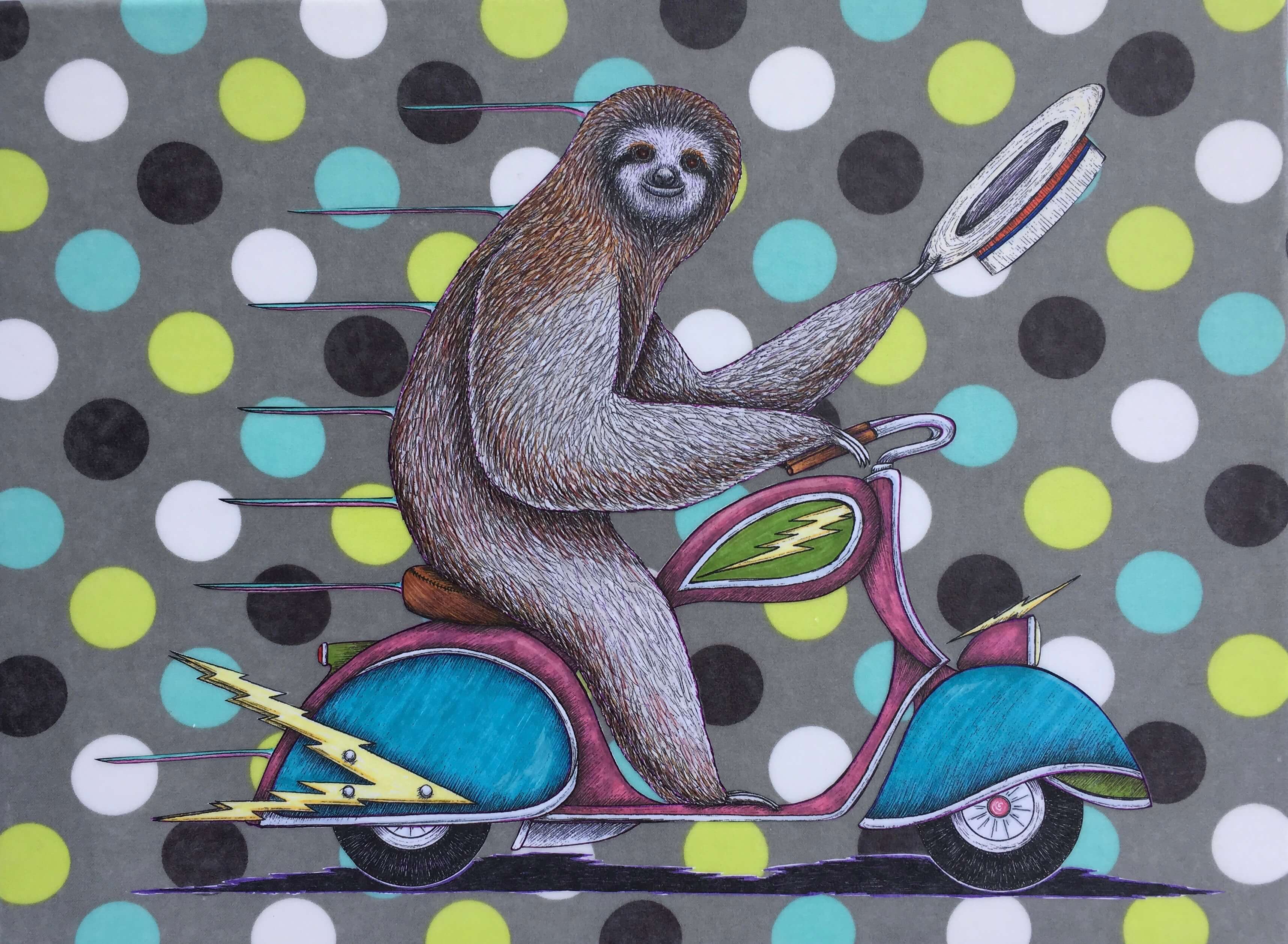 ‘Sloth on a Motorbike’, 16” x 12”, $215