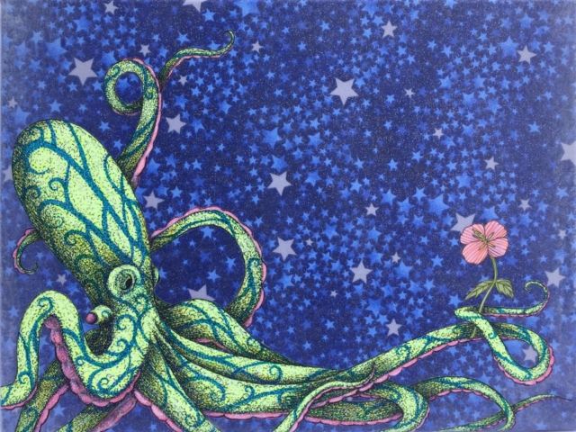 ‘Octopus and Hibiscus II’, 16” x 12”, $215