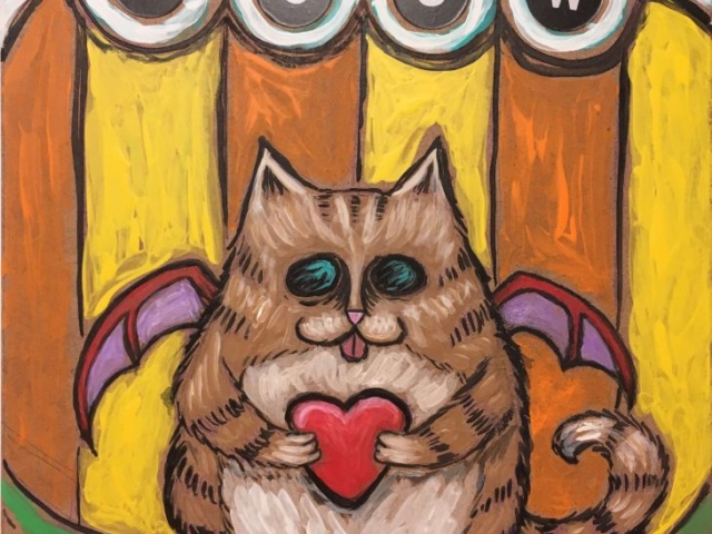 Original ‘Luv E. Cat’- 12.5” x 9” painting (on back of clipboard) – pencil and acrylic paints.